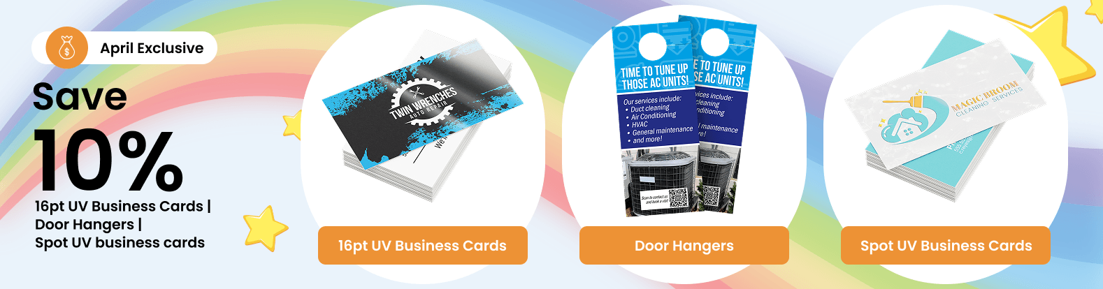 Save 10% on 16pt UV Business Cards | Door Hangers | Spot UV business cards