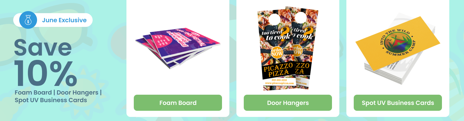 Save 10% on Foam Board | Door Hangers | Spot UV Business Cards