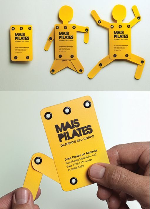 interactive-yellow-business-card-with-grommets-designed-for-pilates-fitness-studio