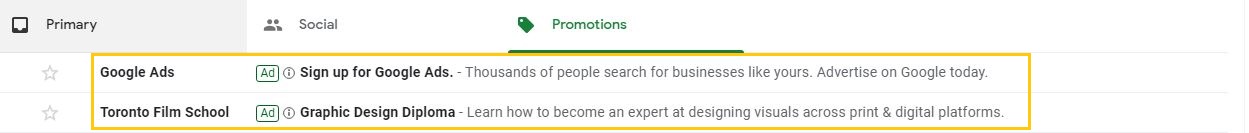 Gmail ads in the promotions tab